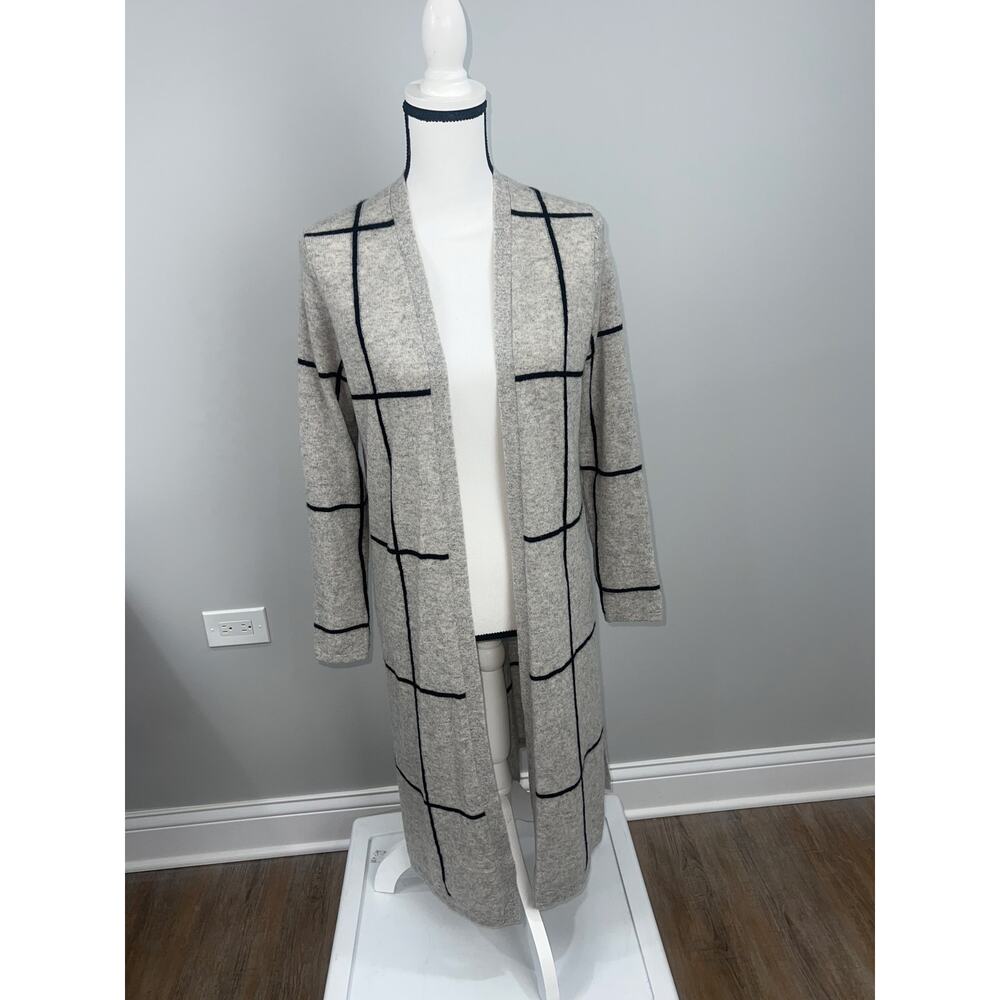 Charter Club 100% Cashmere Open Front Cardigan, Size S, Gray & Black Stripe